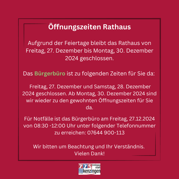 Öffnungszeiten Feiertage